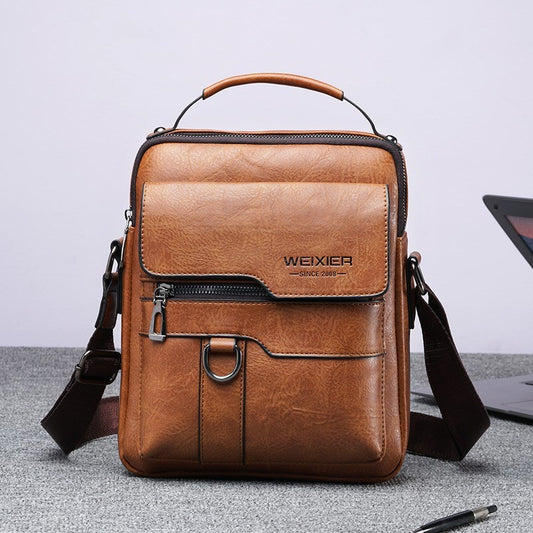 Vintage Leather Business Bag - Vertical Portable Casual Leather Bag - ArtOm_farm™ LEATHER 