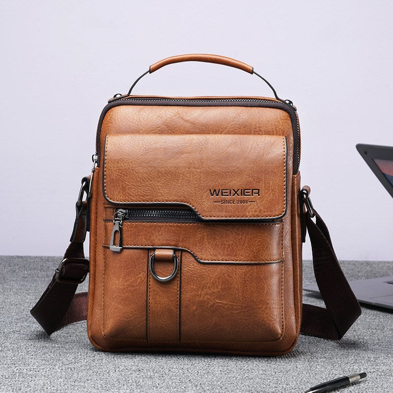 Vintage Leather Business Bag - Vertical Portable Casual Leather Bag - ArtOm_farm™ LEATHER 