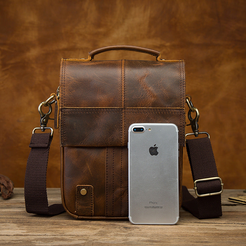 Imported Crazy Horse Leather Travel Bag for Men - 8-Inch Retro Outdoor Shoulder Diagonal Bag - ArtOm_farm™ LEATHER 