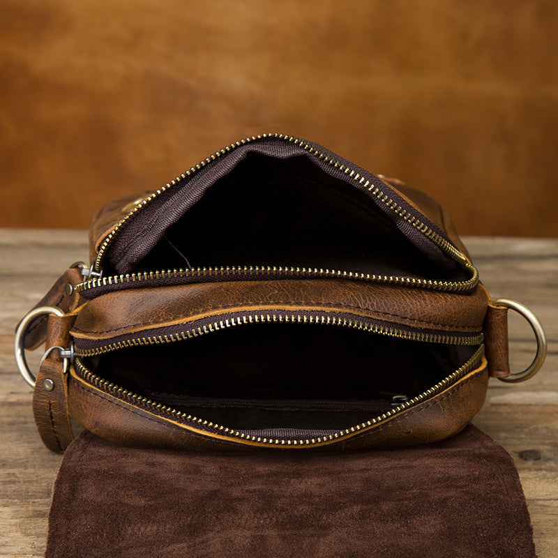 Imported Crazy Horse Leather Travel Bag for Men - 8-Inch Retro Outdoor Shoulder Diagonal Bag - ArtOm_farm™ LEATHER 