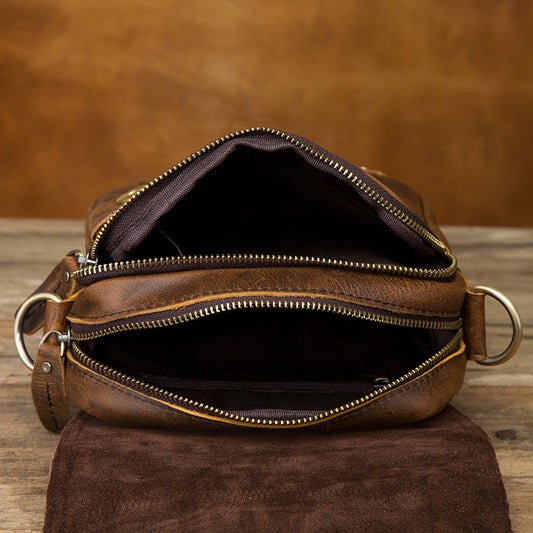 Imported Crazy Horse Leather Travel Bag for Men - 8-Inch Retro Outdoor Shoulder Diagonal Bag - ArtOm_farm™ LEATHER 