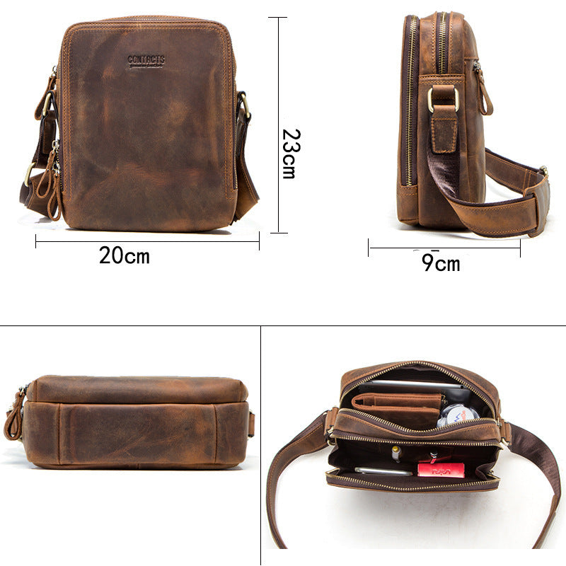 Black Angel Retro Crazy Horse Cowhide Messenger Bag for Men - Factory Direct Sales Shoulder Bag with Cross-Border Delivery - ArtOm_farm™ LEATHER 
