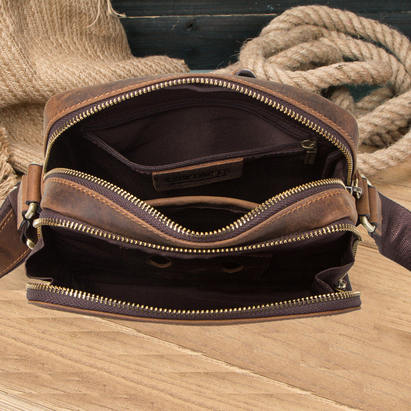 Black Angel Retro Crazy Horse Cowhide Messenger Bag for Men - Factory Direct Sales Shoulder Bag with Cross-Border Delivery - ArtOm_farm™ LEATHER 