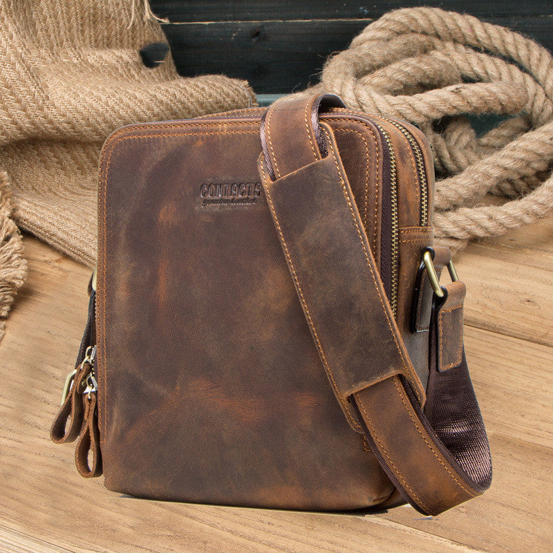 Black Angel Retro Crazy Horse Cowhide Messenger Bag for Men - Factory Direct Sales Shoulder Bag with Cross-Border Delivery - ArtOm_farm™ LEATHER 