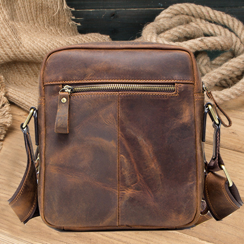 Black Angel Retro Crazy Horse Cowhide Messenger Bag for Men - Factory Direct Sales Shoulder Bag with Cross-Border Delivery - ArtOm_farm™ LEATHER 