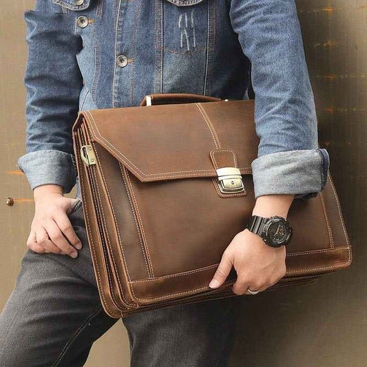 Crazy Horse Leather Briefcase - ArtOm_farm™ LEATHER