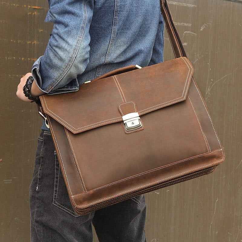 Crazy Horse Leather Briefcase - ArtOm_farm™ LEATHER