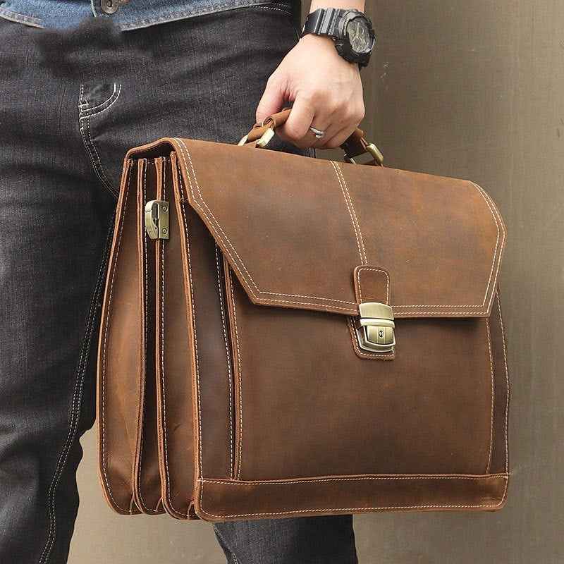 Crazy Horse Leather Briefcase - ArtOm_farm™ LEATHER