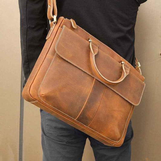 Retro Leather Shoulder Bag - Vintage Crazy Horse Messenger Bag - ArtOm_farm™ LEATHER