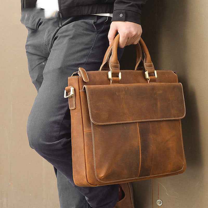 Retro Leather Shoulder Bag - Vintage Crazy Horse Messenger Bag - ArtOm_farm™ LEATHER