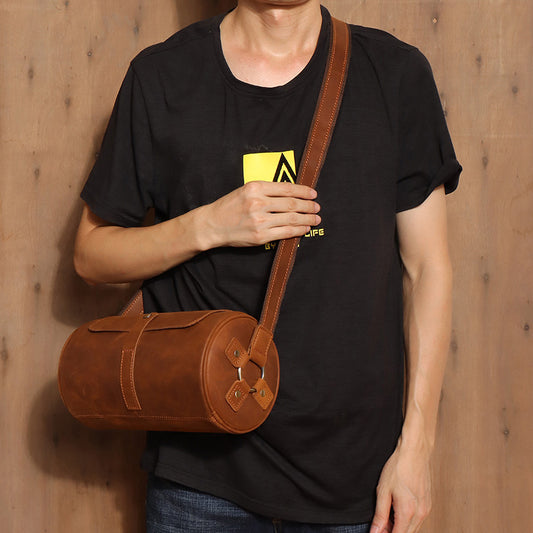 Vintage Leather Cylinder Bag – Stylish & Timeless Accessory - ArtOm_farm™ LEATHER 