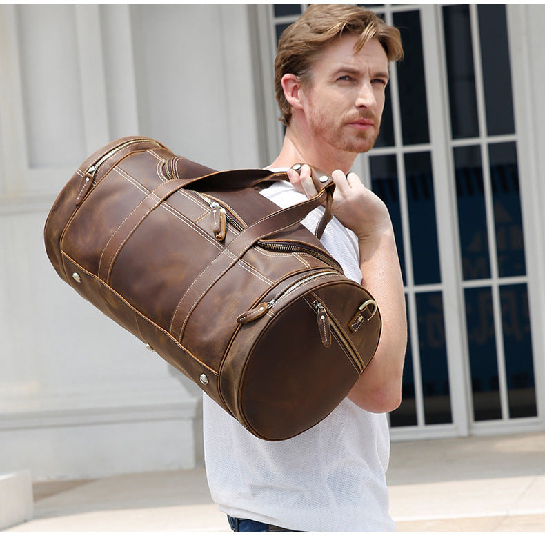 Trendy Leather Travel Bag - Large-Capacity Men's Cow Leather Gym Bag - ArtOm_farm™ LEATHER 