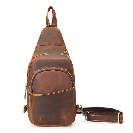Horse Leather Chest Bag - Men's Shoulder Messenger Bag - ArtOm_farm™ LEATHER 