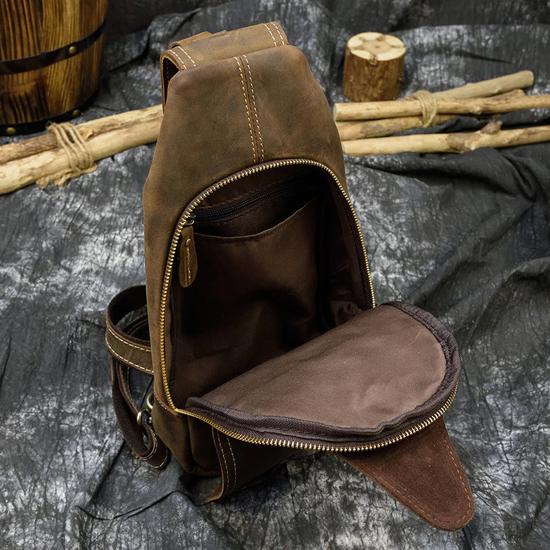 Men's Leather Shoulder Bag - Retro Crazy Horse Leather Casual Multifunctional Design - ArtOm_farm™ LEATHER