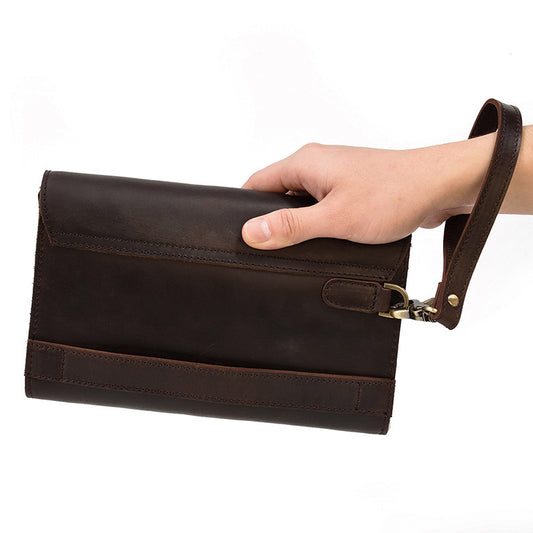 Leather Clutch Wallet for Men - Retro Crazy Horse Leather Multifunction Clutch - ArtOm_farm™ LEATHER 