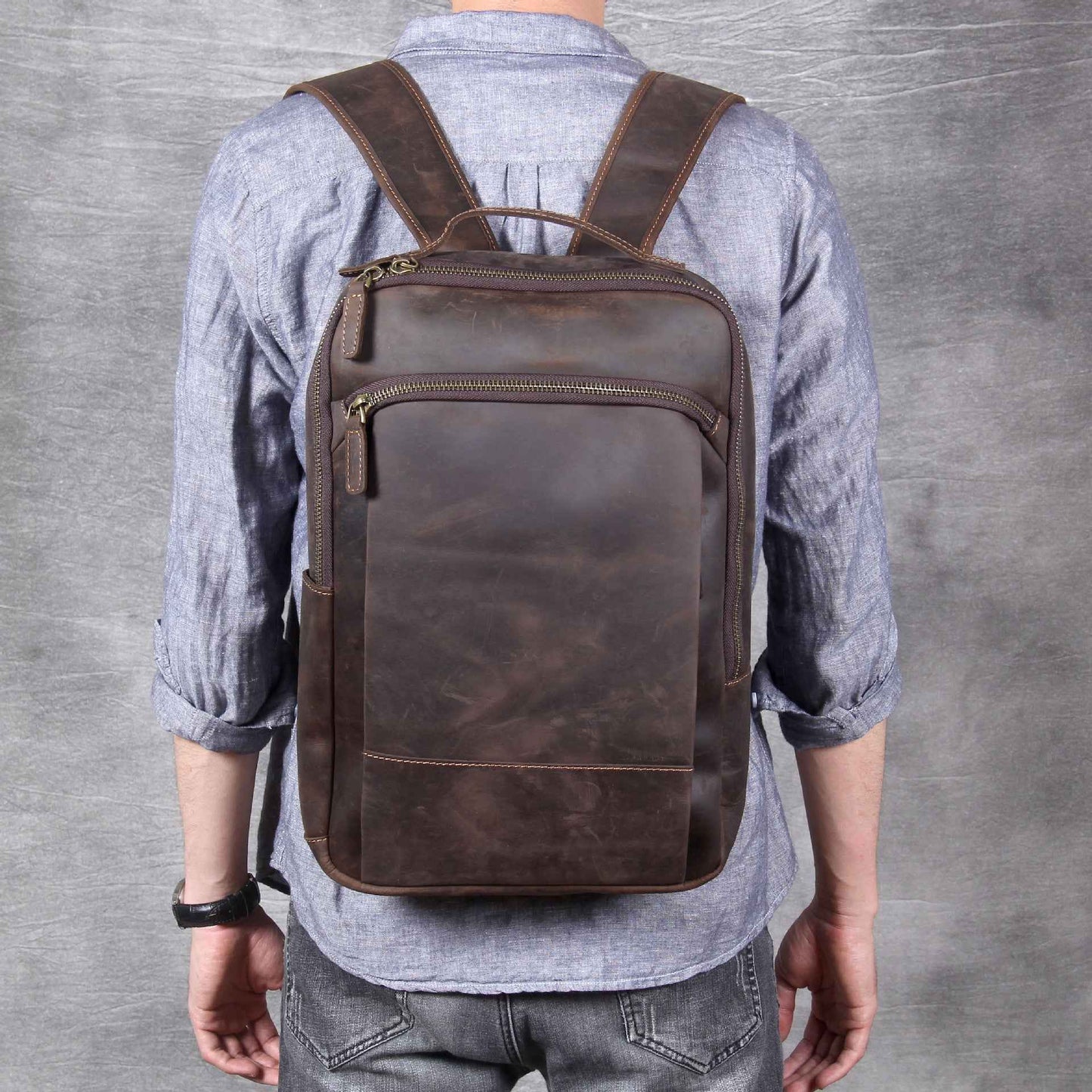 Vintage Leather Backpack - Timeless Style in Durable Crazy Horse Leather - ArtOm_farm™ LEATHER