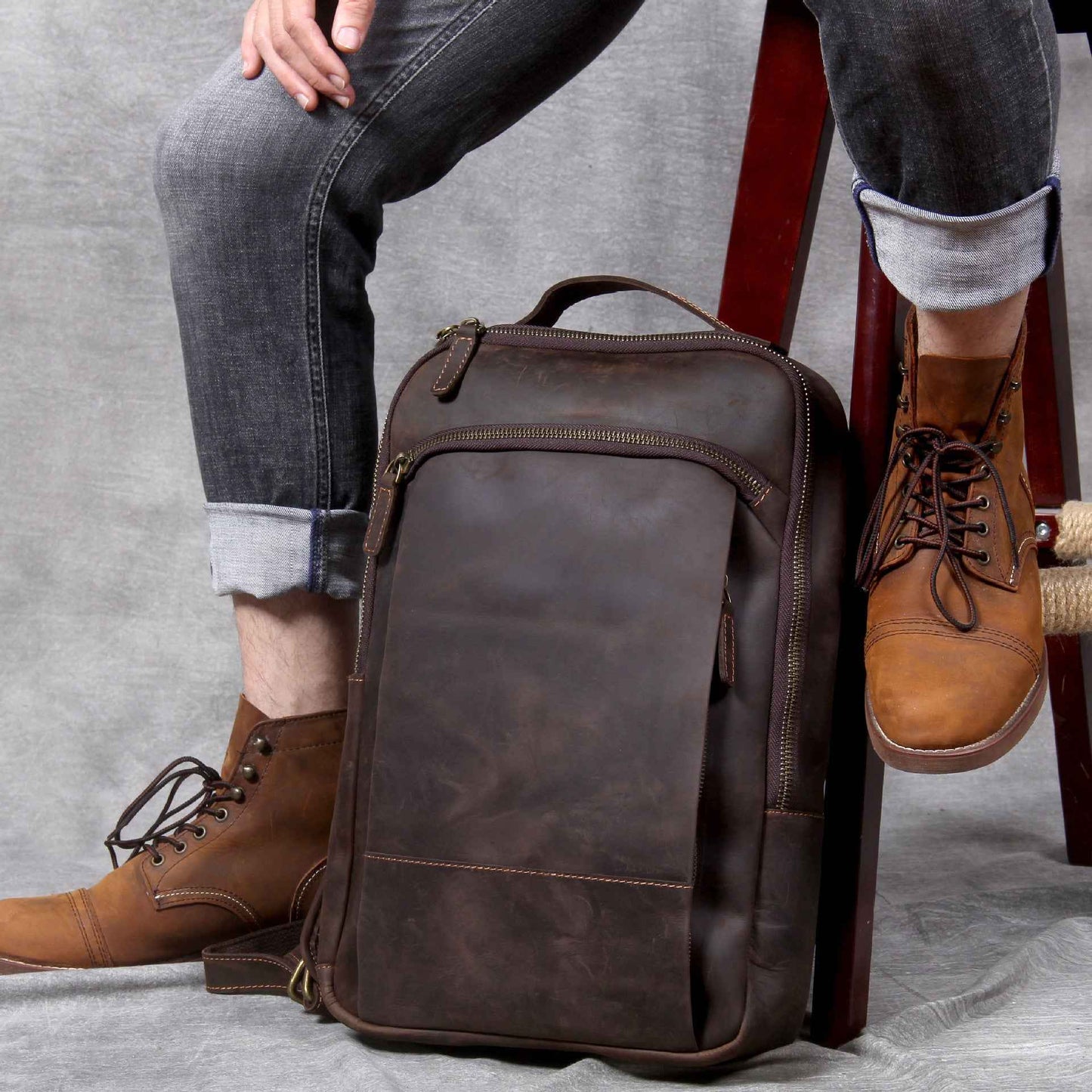 Vintage Leather Backpack - Timeless Style in Durable Crazy Horse Leather - ArtOm_farm™ LEATHER