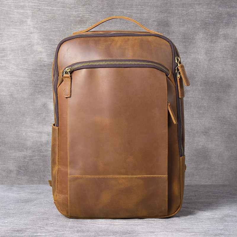 Vintage Leather Backpack - Timeless Style in Durable Crazy Horse Leather - ArtOm_farm™ LEATHER