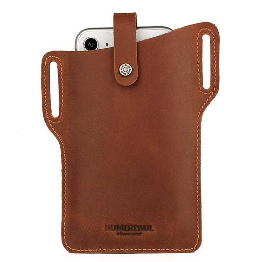 Hummer Paul Leather Cell Phone Bag - Retro Crazy Horse Leather Men's Belt Waist Bag - ArtOm_farm™ LEATHER 
