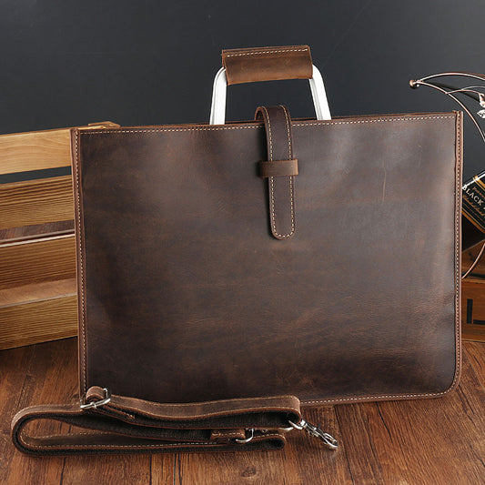 Crazy Horse Leather Handbag for Men - Horizontal Briefcase and Bag from England - ArtOm_farm™ LEATHER 