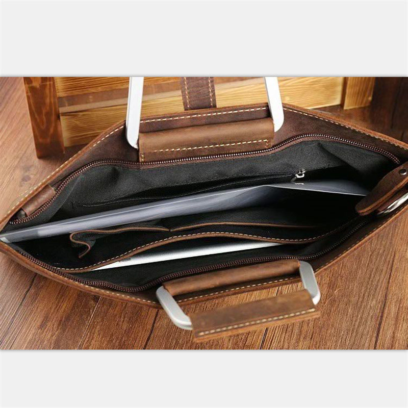 Crazy Horse Leather Handbag for Men - Horizontal Briefcase and Bag from England - ArtOm_farm™ LEATHER 