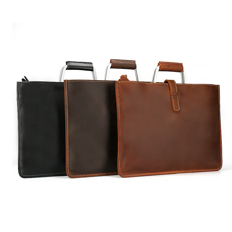 Crazy Horse Leather Handbag for Men - Horizontal Briefcase and Bag from England - ArtOm_farm™ LEATHER 
