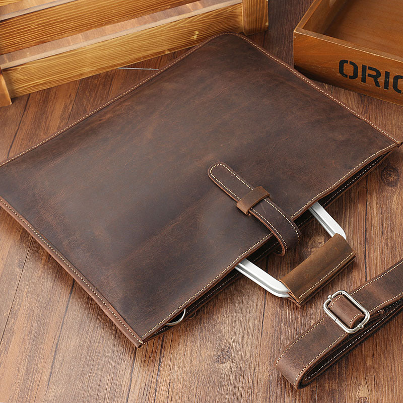 Crazy Horse Leather Handbag for Men - Horizontal Briefcase and Bag from England - ArtOm_farm™ LEATHER 