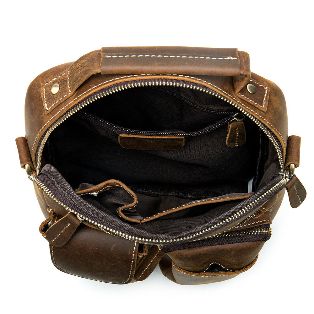 Cross-Border Source Men's Leather Messenger Bag - Retro Solid Color One-Shoulder Top Layer Cowhide Crazy Horse Leather Bag Wholesale - ArtOm_farm™ LEATHER 