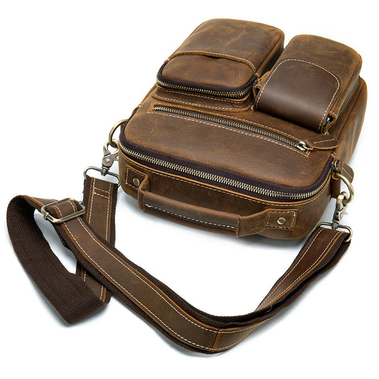 Cross-Border Source Men's Leather Messenger Bag - Retro Solid Color One-Shoulder Top Layer Cowhide Crazy Horse Leather Bag Wholesale - ArtOm_farm™ LEATHER 
