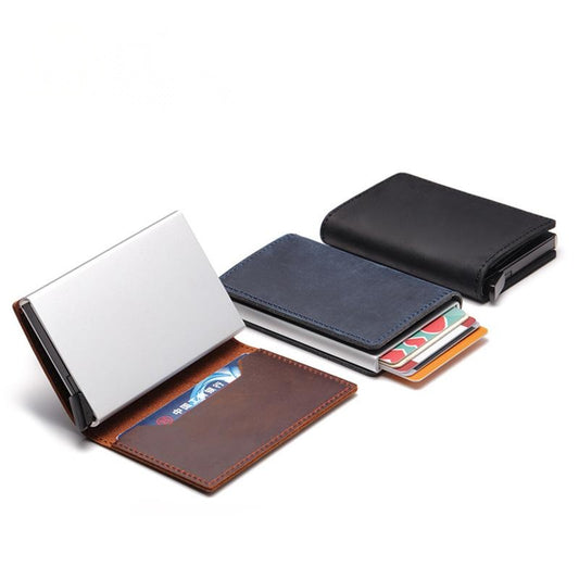 Retro Leather Card Case - Crazy Horse Leather and Aluminum Design - ArtOm_farm™ LEATHER 