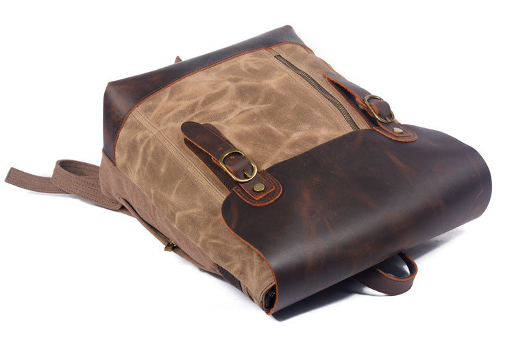 Retro Canvas Leather Backpack with Oil Wax Crazy Horse Leather and Waterproof Design for Men - ArtOm_farm™ LEATHER 