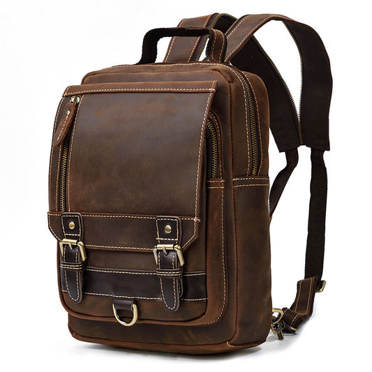 Horse Leather Backpack - Multifunctional Men's Outdoor Travel Chest Messenger Bag - ArtOm_farm™ LEATHER 
