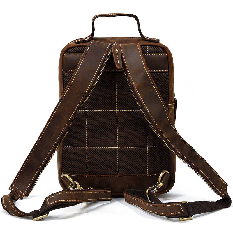 Horse Leather Backpack - Multifunctional Men's Outdoor Travel Chest Messenger Bag - ArtOm_farm™ LEATHER 