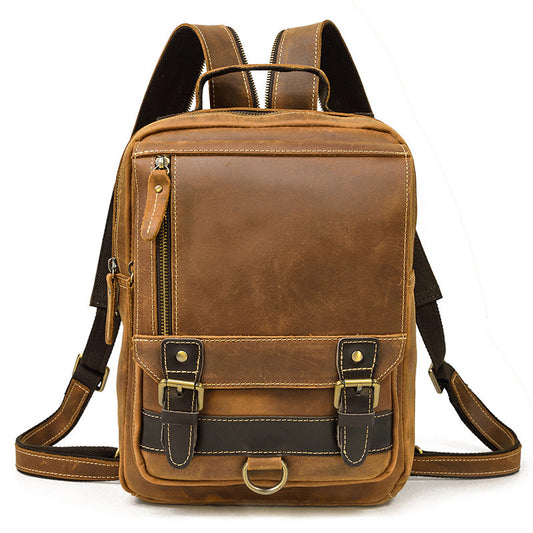 Horse Leather Backpack - Multifunctional Men's Outdoor Travel Chest Messenger Bag - ArtOm_farm™ LEATHER 