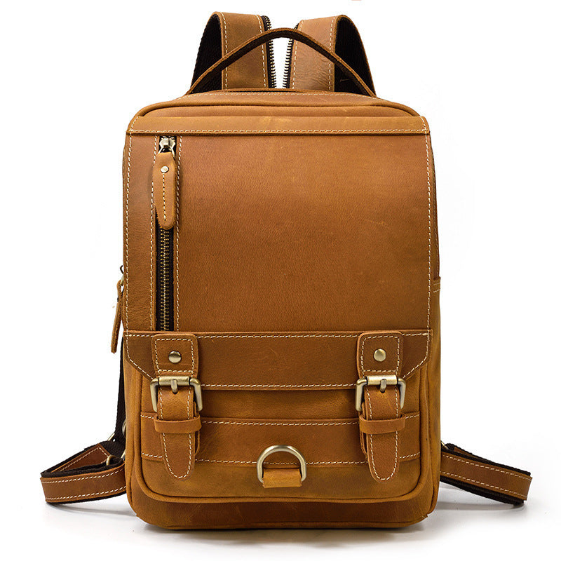 Horse Leather Backpack - Multifunctional Men's Outdoor Travel Chest Messenger Bag - ArtOm_farm™ LEATHER 