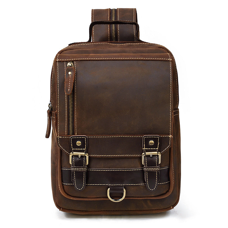 Horse Leather Backpack - Multifunctional Men's Outdoor Travel Chest Messenger Bag - ArtOm_farm™ LEATHER 