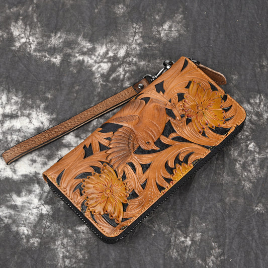 The First Layer Cowhide Leather Zipper Bag Craft for Leisure Use - ArtOm_farm™ LEATHER 