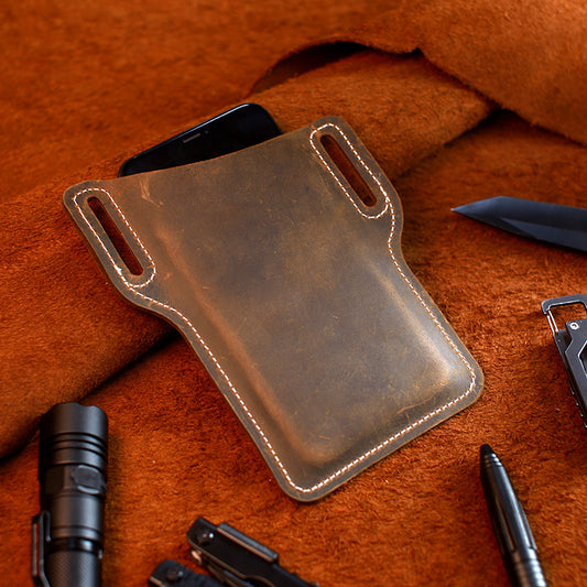 Cross Border Customized Leather Mobile Phone Bag with Belt Waist EDC Tactical Cover - ArtOm_farm™ LEATHER 