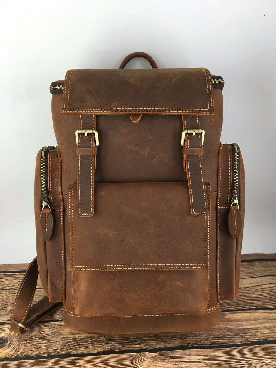 Retro Leather Mens Backpack - Large Capacity 15.6 Inch Genuine Leather Laptop Bag for Travel and Work - ArtOm_farm™ LEATHER 