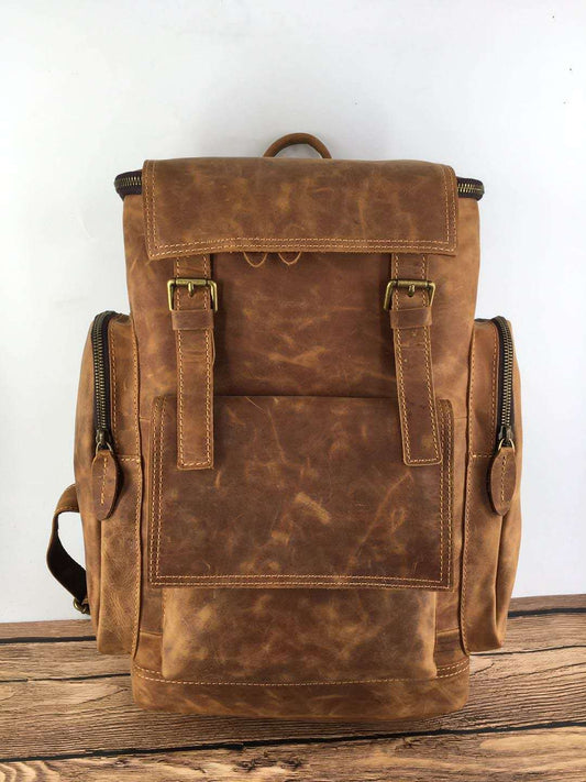 Retro Leather Mens Backpack - Large Capacity 15.6 Inch Genuine Leather Laptop Bag for Travel and Work - ArtOm_farm™ LEATHER 