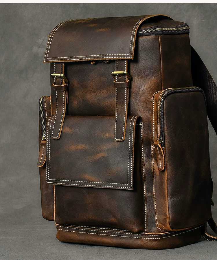 Retro Leather Mens Backpack - Large Capacity 15.6 Inch Genuine Leather Laptop Bag for Travel and Work - ArtOm_farm™ LEATHER 