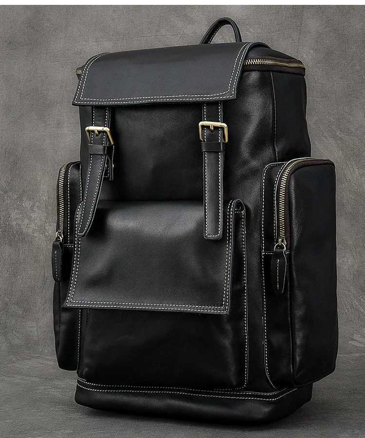 Retro Leather Mens Backpack - Large Capacity 15.6 Inch Genuine Leather Laptop Bag for Travel and Work - ArtOm_farm™ LEATHER 