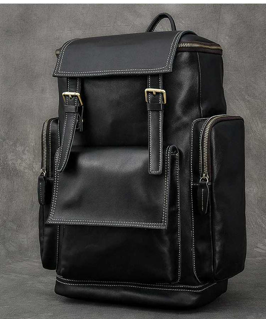 Retro Leather Mens Backpack - Large Capacity 15.6 Inch Genuine Leather Laptop Bag for Travel and Work - ArtOm_farm™ LEATHER 