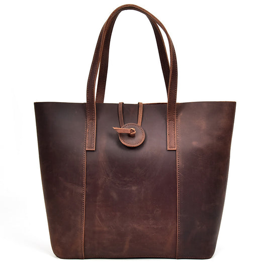 Women Genuine Leather Handbag Crazy Horse Leather Clutch Tote Bags Designer Simple Retro Big Shopping Bag - ArtOm_farm™ LEATHER 