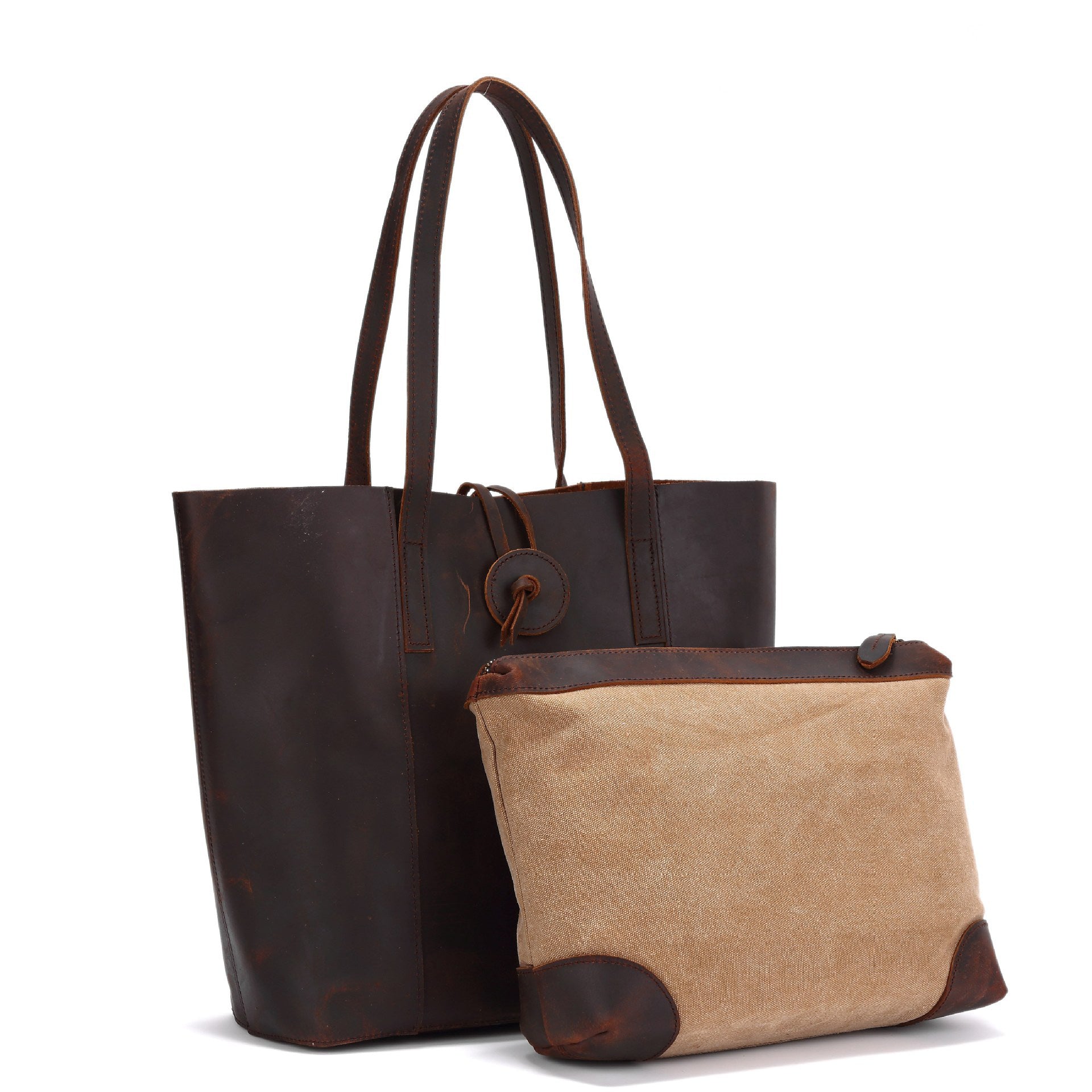 Women Genuine Leather Handbag Crazy Horse Leather Clutch Tote Bags Designer Simple Retro Big Shopping Bag - ArtOm_farm™ LEATHER 