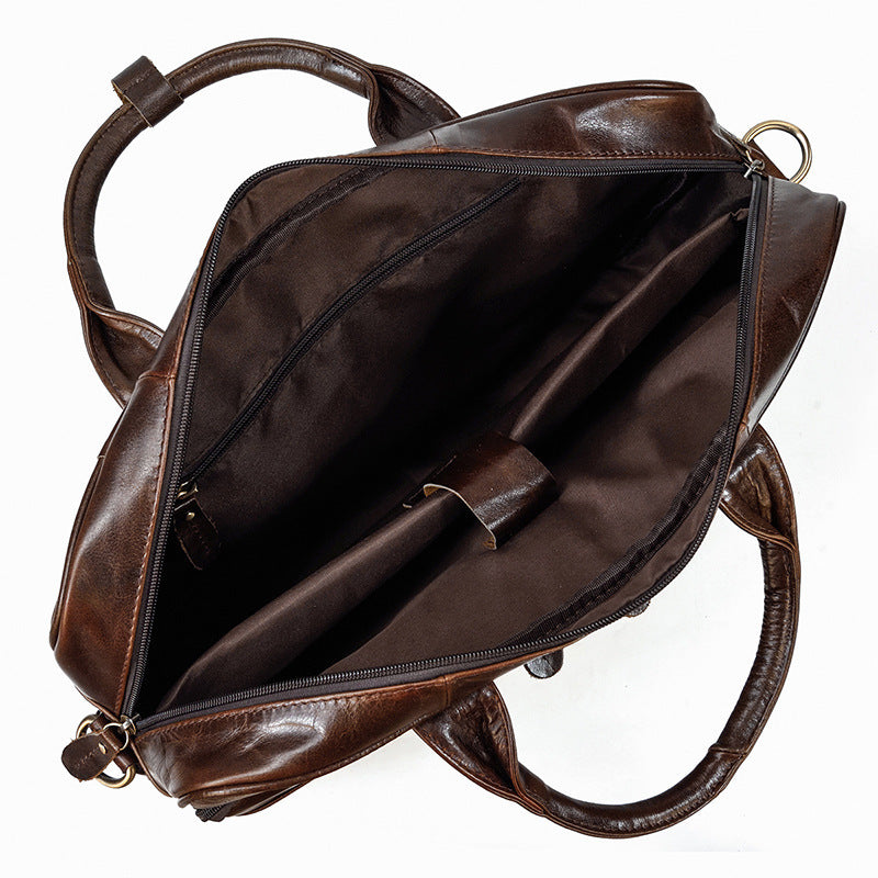 Vintage Men's Leather Briefcase Genuine Crazy Horse Leather Business Commuter Bag - ArtOm_farm™ LEATHER
