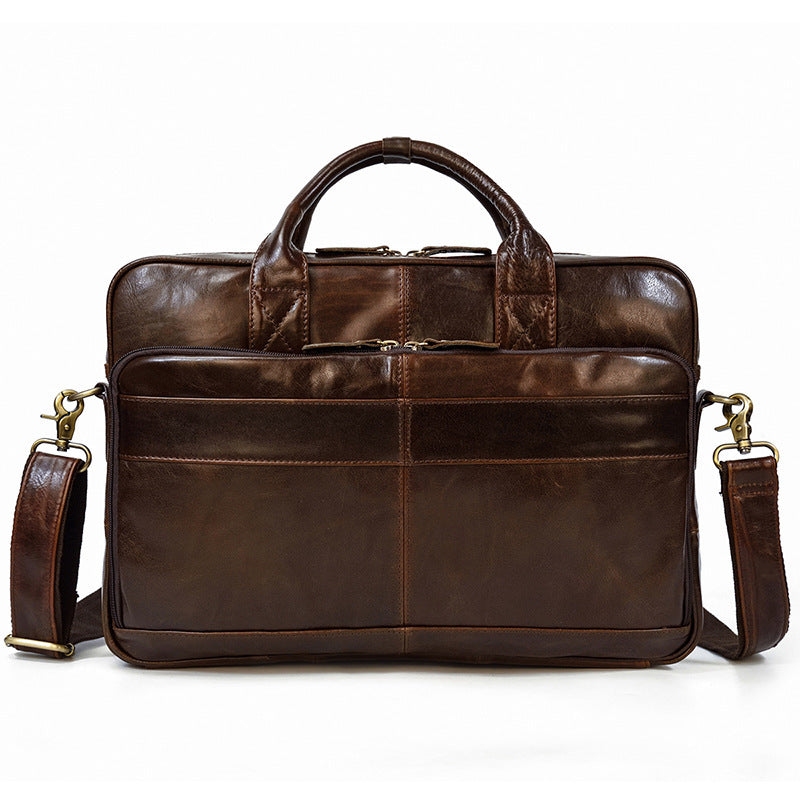 Vintage Men's Leather Briefcase Genuine Crazy Horse Leather Business Commuter Bag - ArtOm_farm™ LEATHER