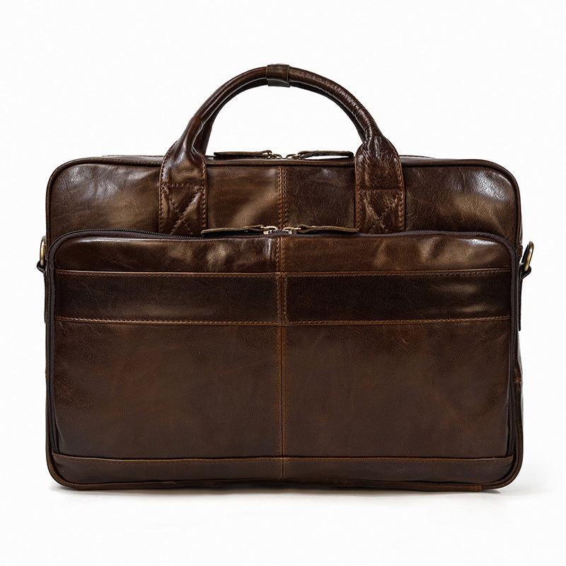 Vintage Men's Leather Briefcase Genuine Crazy Horse Leather Business Commuter Bag - ArtOm_farm™ LEATHER