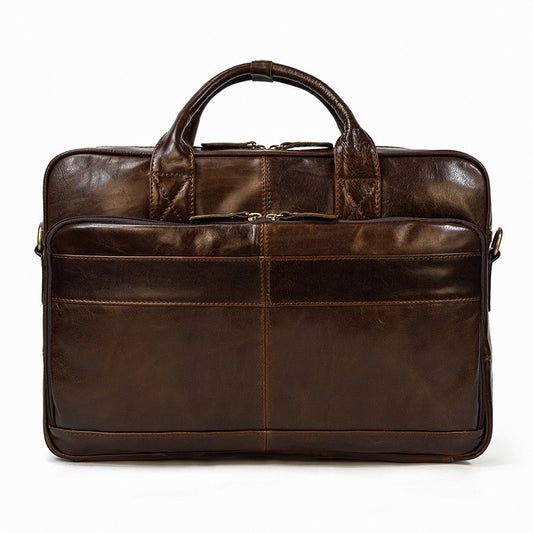 Vintage Men's Leather Briefcase Genuine Crazy Horse Leather Business Commuter Bag - ArtOm_farm™ LEATHER