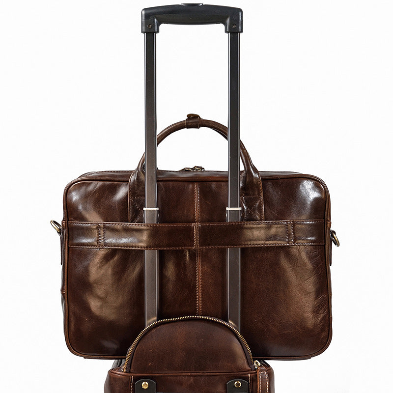 Vintage Men's Leather Briefcase Genuine Crazy Horse Leather Business Commuter Bag - ArtOm_farm™ LEATHER